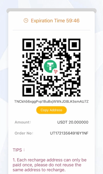 Step 4: Go to your crypto wallet to transfer funds by scanning the QR code.