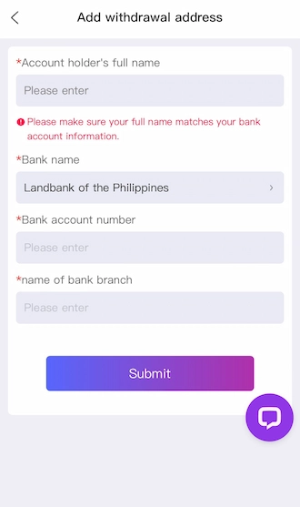 Step 4: Fill in your bank account information.